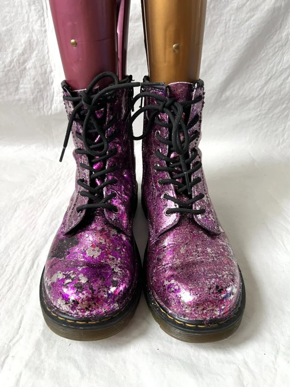 Dr Martens Boots 1460 Y metallic purple pink leather youth size 6 combat zip up